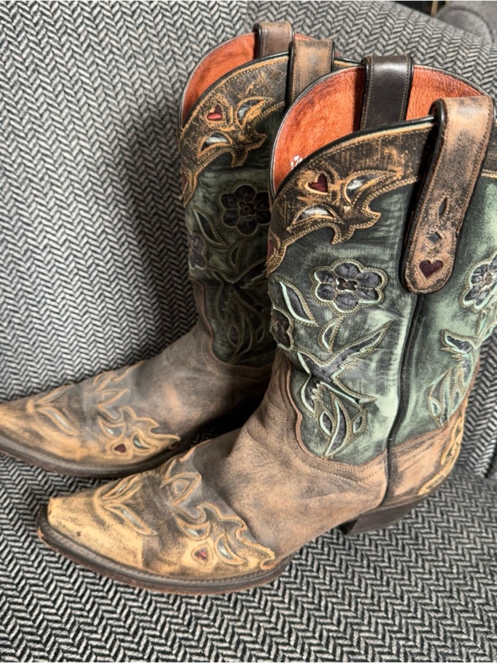 Dan Post Vintage Embroidered Turquoise and Brown Cowboy Boots